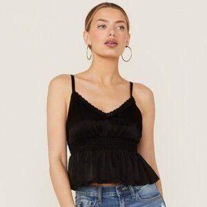 Shyanne Babydoll Tank‎ Top Womens Size Medium Black Peplum Western Festival Lace